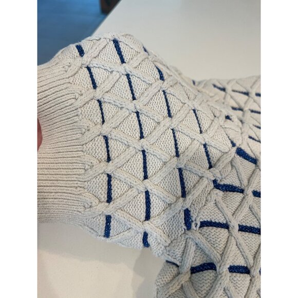 Kate Spade Womens Short Sleeve Knit Sweater Blue & Cream Geometric Pattern Cotto - Picture 10 of 10